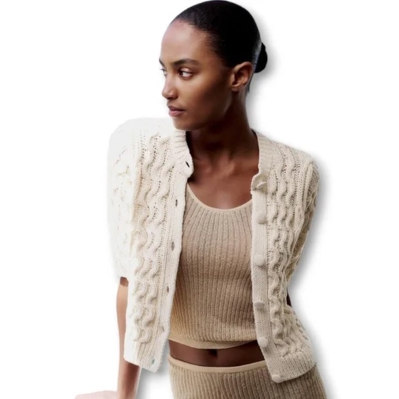 Zara Cream Cable Knit Cardigan - Picture 4 of 8
